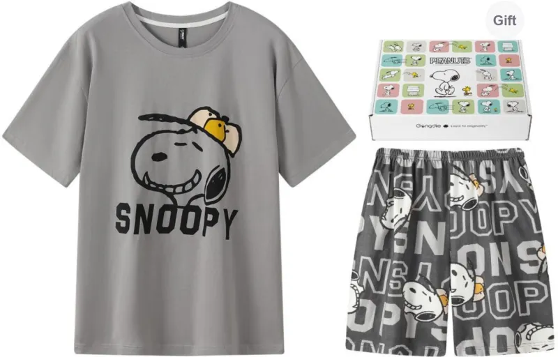 Gongdie x SNOOPY/, Pajama Set Men's Gray, Gift Box Set-0