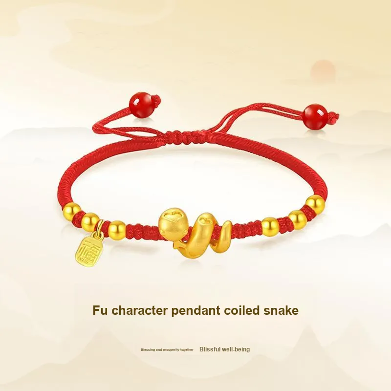 ZHIAIYONGHENG Festive Red Red Fire Wealth Rolling Snake Solid Gold Fixed Price Gold Bracelet Unisex-3