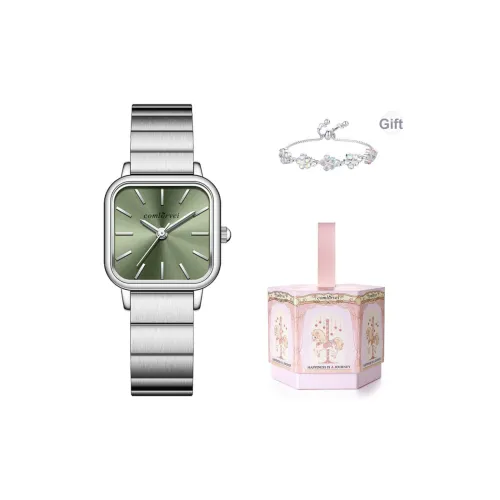 COMLORVEI Кварцевый механизм нержавеющая сталь ремешок часы женские зеленый циферблат