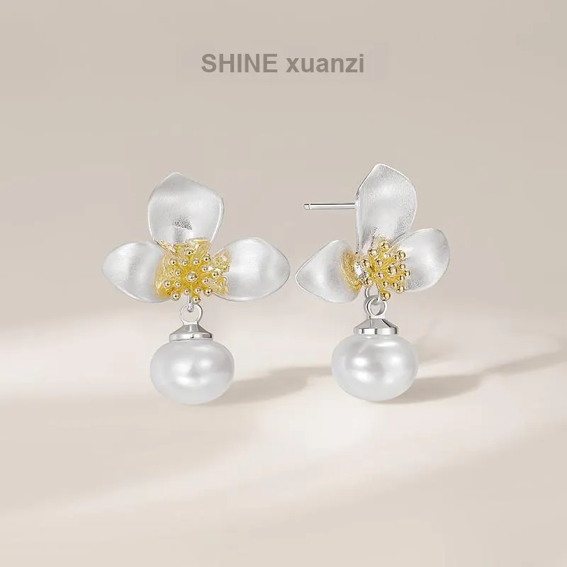 SHINE S925 Silver, Copper, Shell Pearl Earrings Women's-1