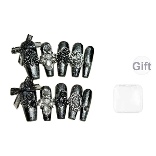 BDQC Металл 3D-эффект Камелия Бант False Nail Средний LADDER Черный Однотонный