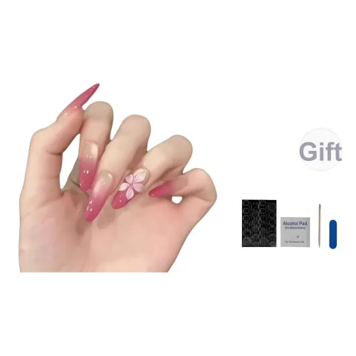 OUYUJI Ручной работы Готовый товар Съемный False Nail Миндаль MID Длина Длинный Заостренный Розовый Стиль Smudge Instagram