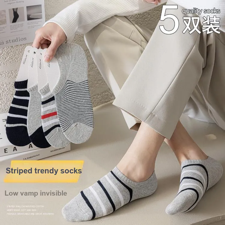 Mona No Show Socks Men's 5 Pack Heather Gray 3+Dark Blue 2-1
