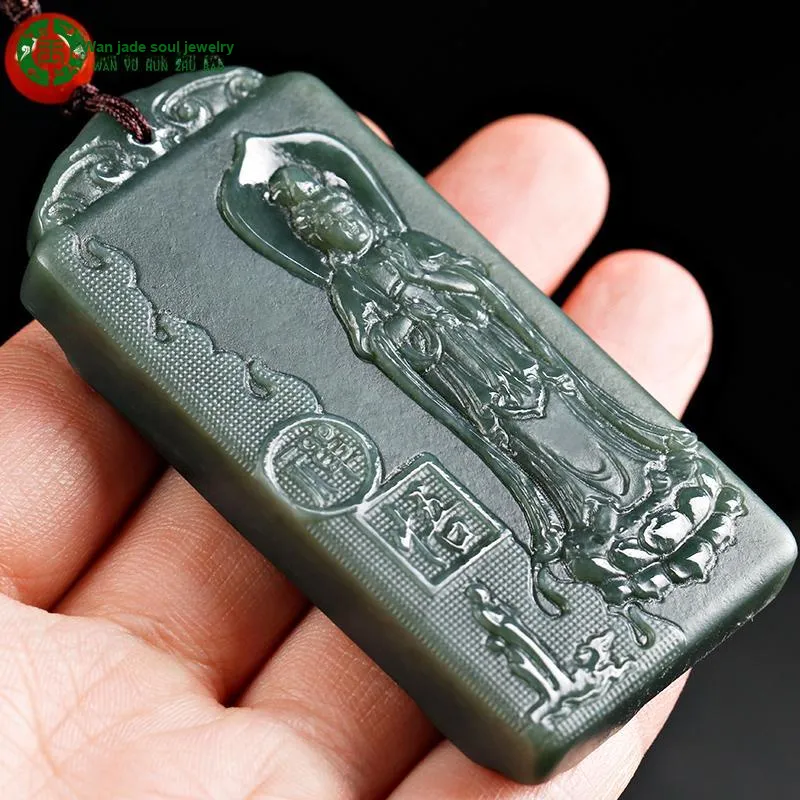 WANYUHUN Hetian Jade Pendants Green Jade Unisex-4