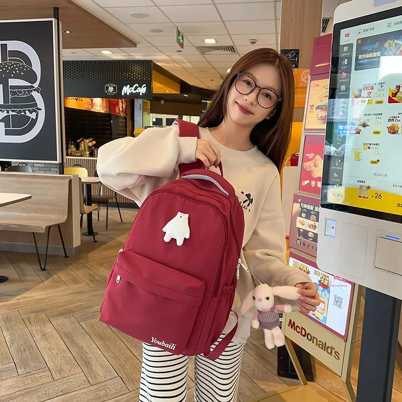 XIANGSU Nylon Backpack Regular Unisex Red/Brown/White/Pink/Black-4