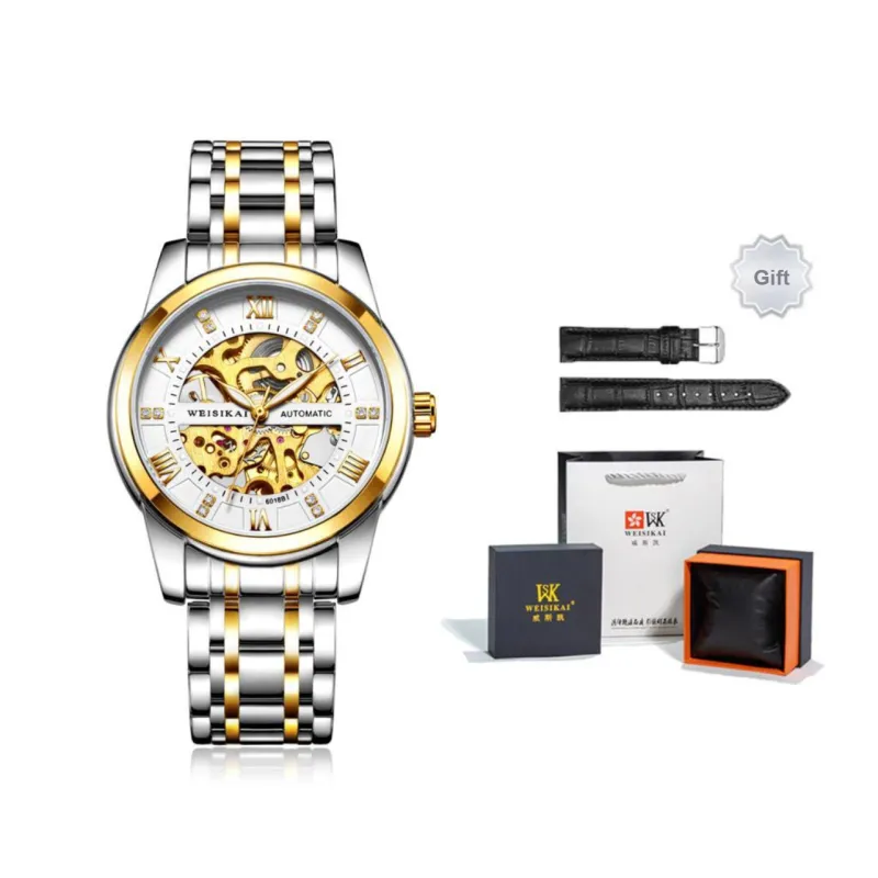 WSK Mechanical Movement Stainless Steel Watchband Men's Watches White Dial-3