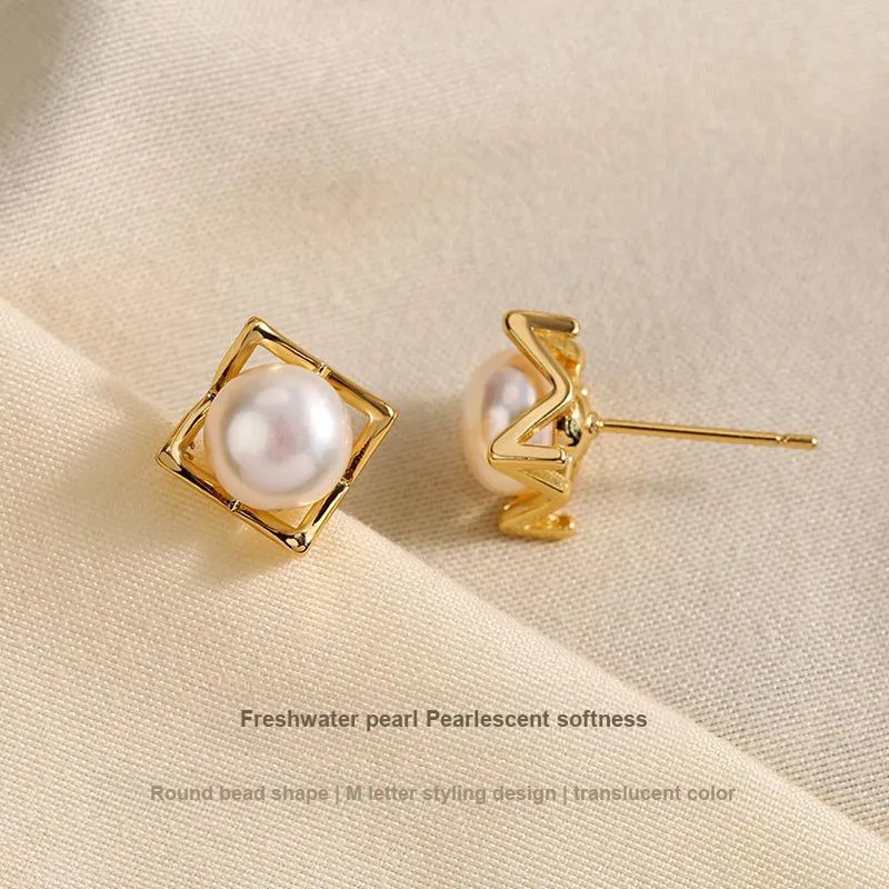 IDOKAWA Freshwater Pearl Stud Earrings Women's White Gold-2