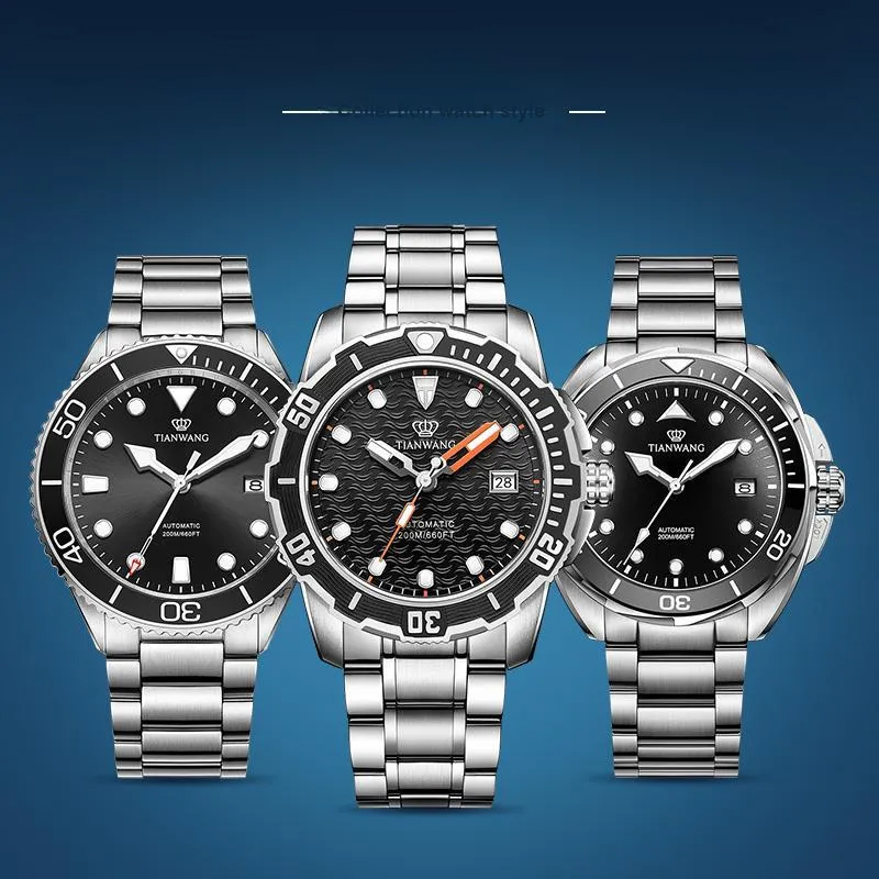 TIANWANG Blue Fin Collection Mechanical Movement Stainless Steel Strap Watch Men's Watches Blue Dial-14