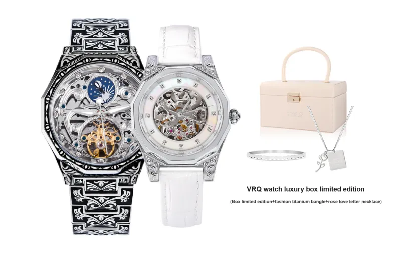 VRQ Polina M03 Couple Watches Automatic Mechanical Movement Genuine Leather Strap Watch Unisex Cut Out Dial-3