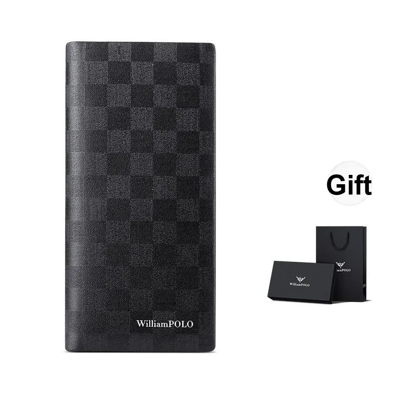 WilliamPOLO Cow Leather Long Wallet Card Holder Driving License Holder Men's Black