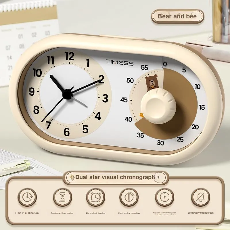 TIMESS Silent Movement Plastic Alarm Clock Unisex White-3
