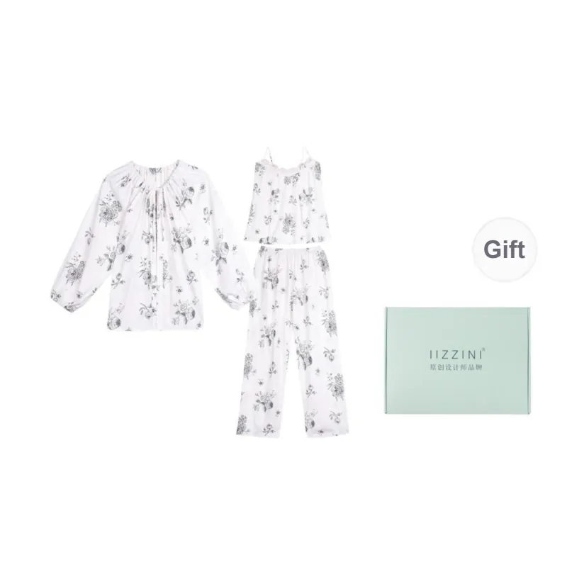 IIZZINI Pajama Set Women's White Peony-6