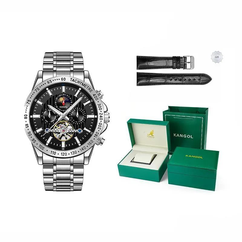 KANGOL Interstellar Series Automatic Mechanical Movement Stainless Steel Strap Watch Men's Watches Black Dial-20
