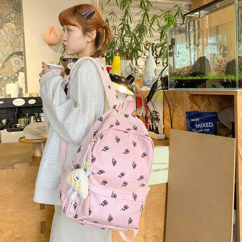 Yalu Nylon Fabric Backpack Regular Unisex Ecru/Black/Pink/Blue/Green-11