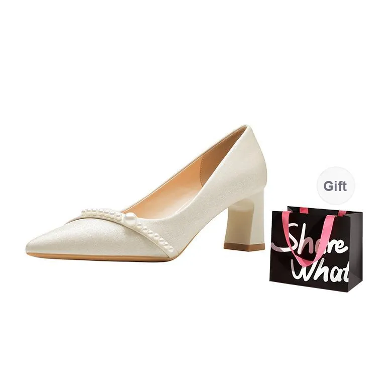 BIGTREE Chunky Heel High Heels Women's Apricot-5