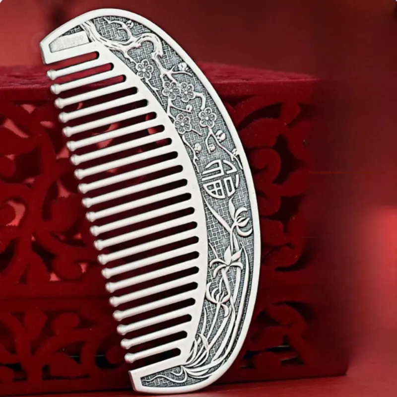 QINGFU 999 Fine Silver Semi Circular Comb For Scraping And Massaging Women's-9