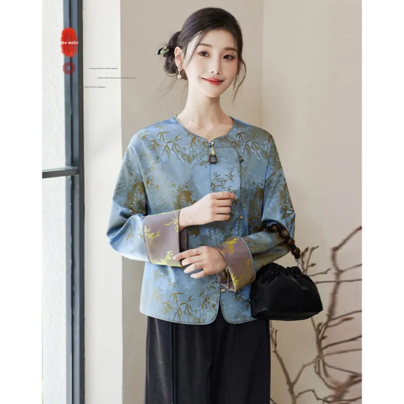 Like The Age Of Water Velvet feel Coat Women's Blue-3