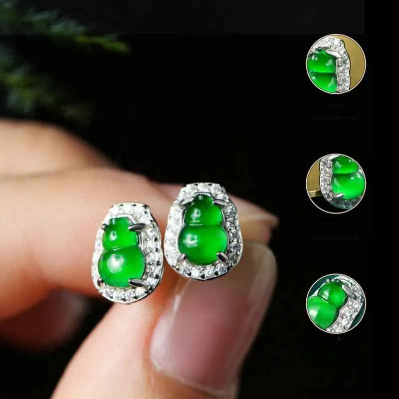 PEARL QUEEN Glutinous Jade Jadeite Stud Earrings Women's-2