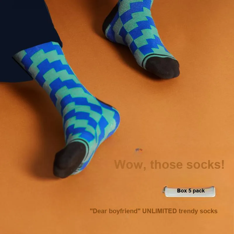 DearBoyFriend Crew Socks Knee High Socks Men's Box 5 Pack Multicolor-1