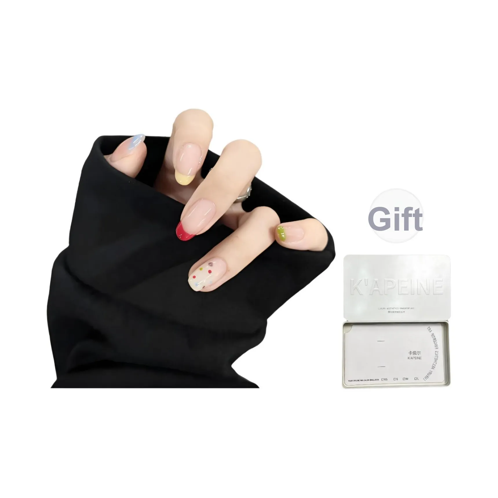 K'APEINE Летняя Dopamine Dressing Ручная работа Накладные ногти Nail Art Овал Укороченный Смешанный цвет Jump Цвет Гороховый узор