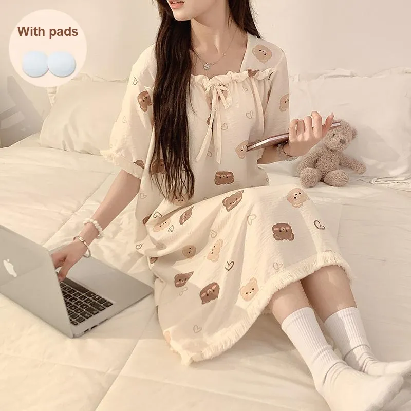 CAIHENGTONG Nightgown Women's Cream Apricot-1