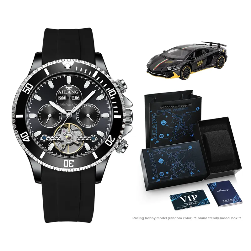 AILANG Minimalist Business Wrist Watch Automatic Mechanical Movement Watch Men's Watches Black Dial-4