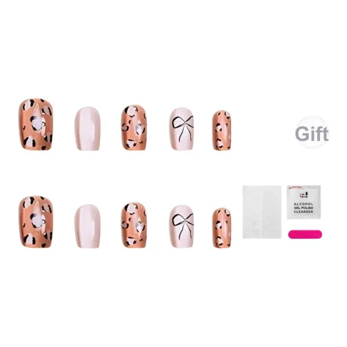 JIABITU Горячий какао Леопард False Nail Короткий LADDER Однотонный Jump Цвет Новый китайский стиль 14mm