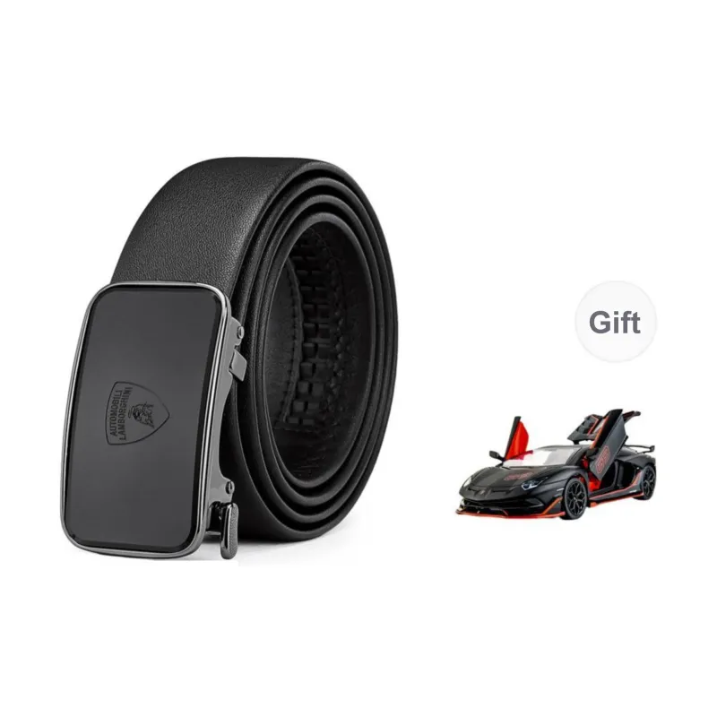 Automobili Lamborghini Business Automatic Buckle Matte Texture Cow Leather Belts Men's Black 3.5cm-6