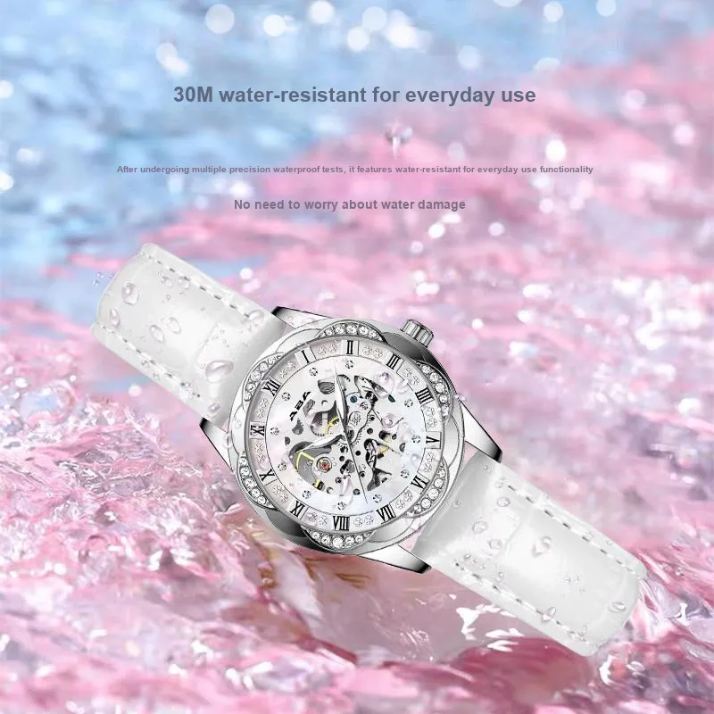 ABA Automatic Mechanical Movement Watch Women's Watch White Dial-3