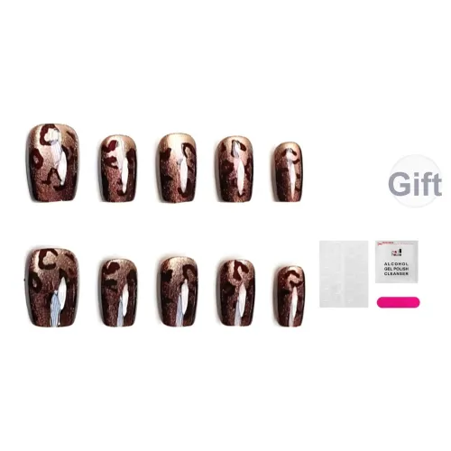 JIABITU Винтажный кофе Леопардовый принт Съемный False Nail Короткий LADDER Однотонный Smudge Новый китайский стиль 14mm
