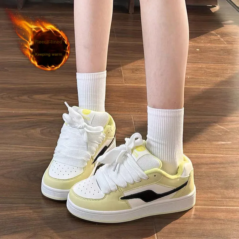 CHERRY&KALIKA Low Top Skateboard Shoes Unisex White Light Yellow-8