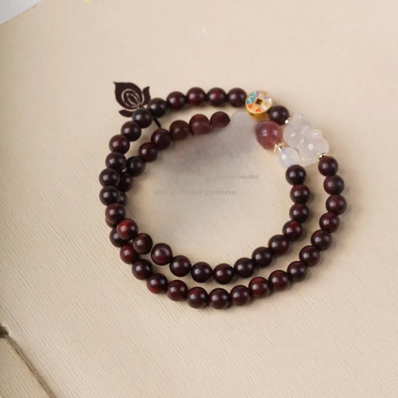 FANGYUANXIAOFU Small Leaf Red Sandalwood Bracelets Women's-5