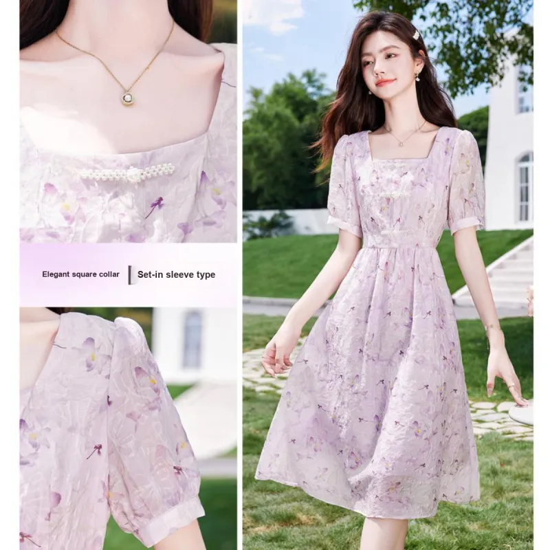 Like The Age Of Water Short Sleeved Dress Women's Purple-1