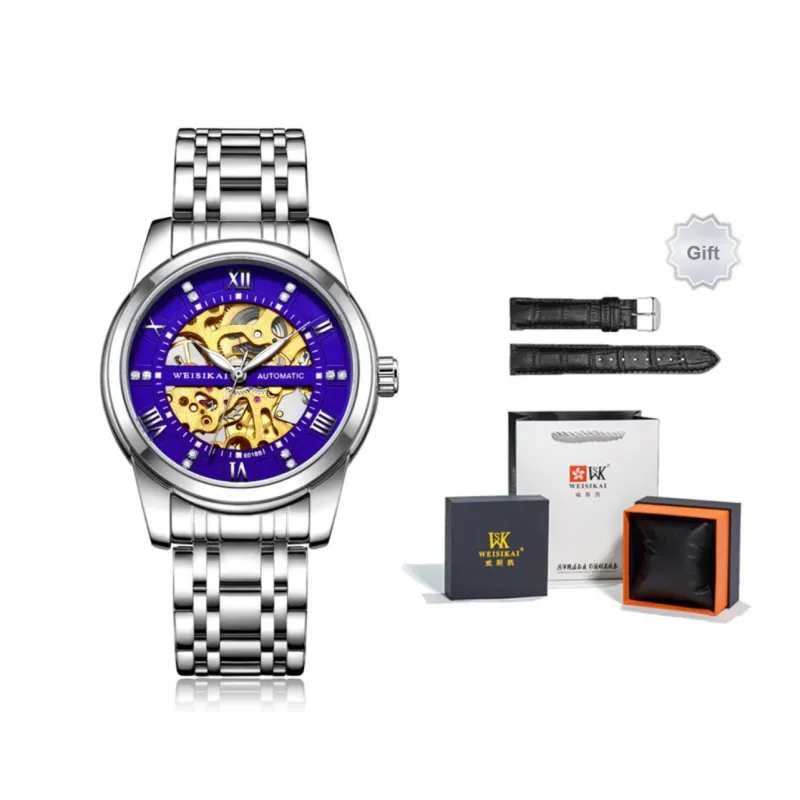 WSK Mechanical Movement Stainless Steel Watchband Men's Watches White Dial-2