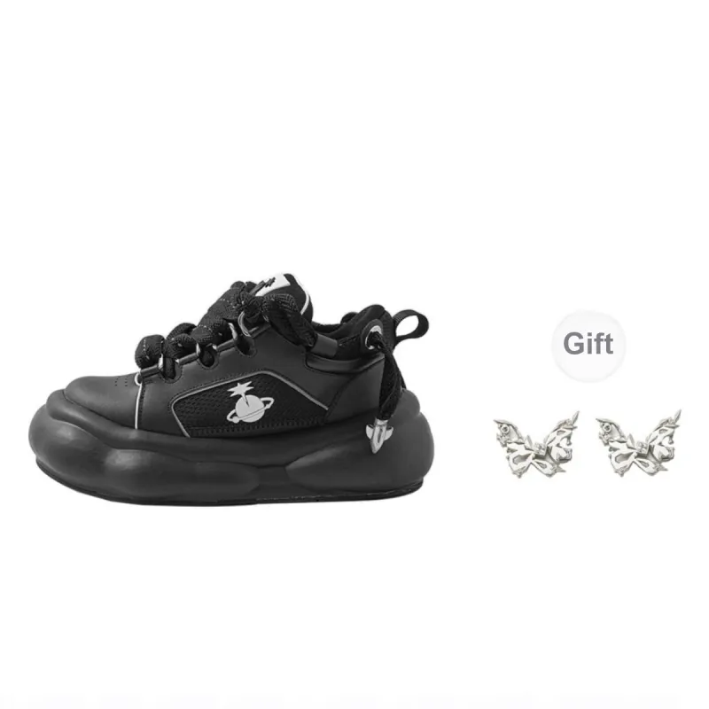 OmniPlanet Cushioning, Abrasion Resistant, Height Increasing Low Top Chunky Sneakers Unisex Black-1