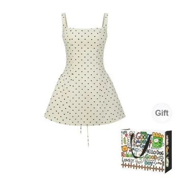 ZVJH Sleeveless Dresses Women's Apricot Polka Dot Shopping Bag