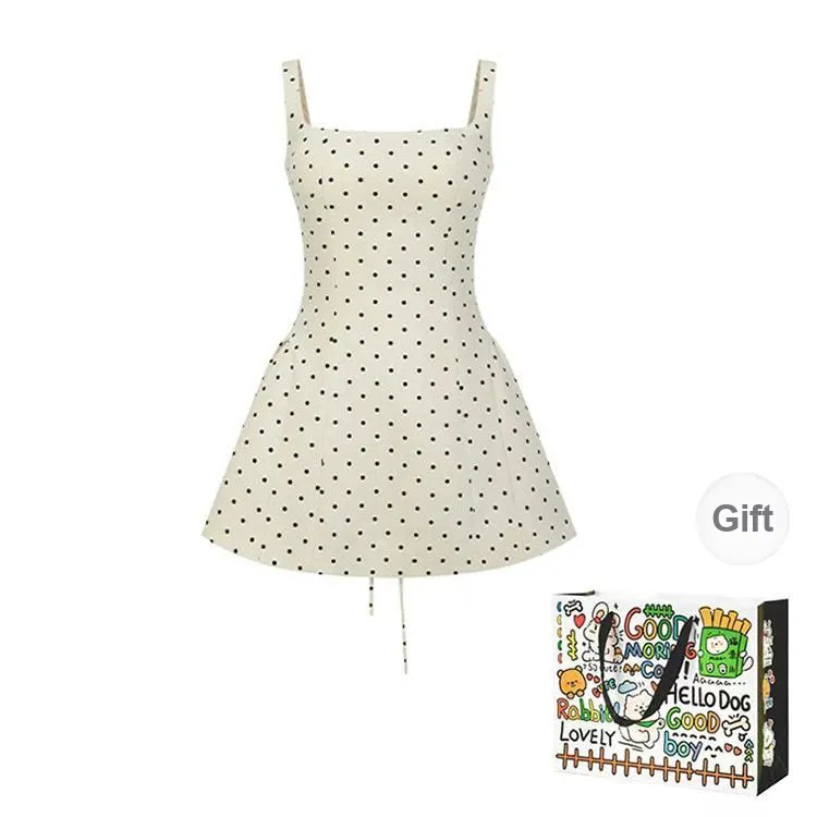 ZVJH Sleeveless Dresses Women's Apricot Polka Dot Shopping Bag-0
