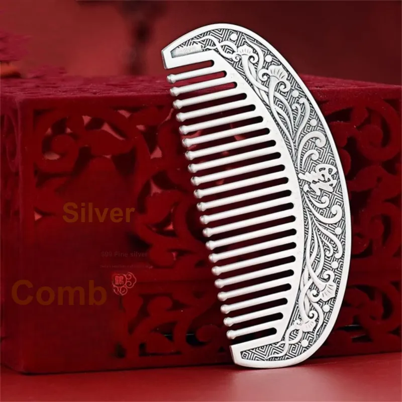 QINGFU 999 Fine Silver Semi Circular Comb For Scraping And Massaging Women's-0