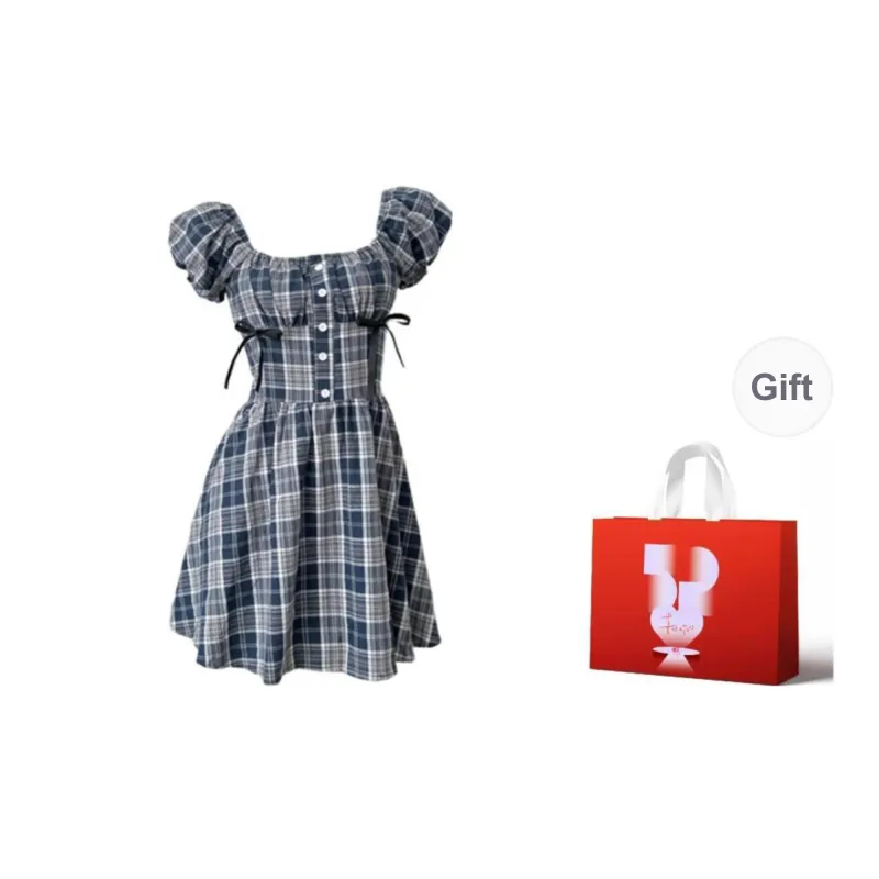 BEAUTIFUL CONFESSION Short Sleeved Dress Women's Blue Plaid-6