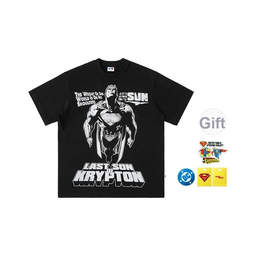 WHOOSIS Супермен Коллаборация Коллекция Унисекс Футболки