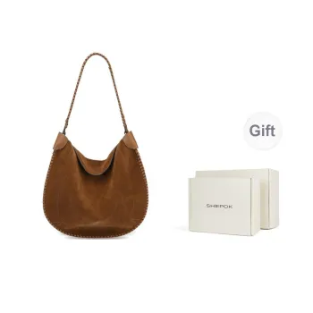 SHEPOK Cow Split Suede Tote Shoulder Bag Crossbody Bag Handbag Women's Velvet Camel Brown/Mountain Walnut Brown