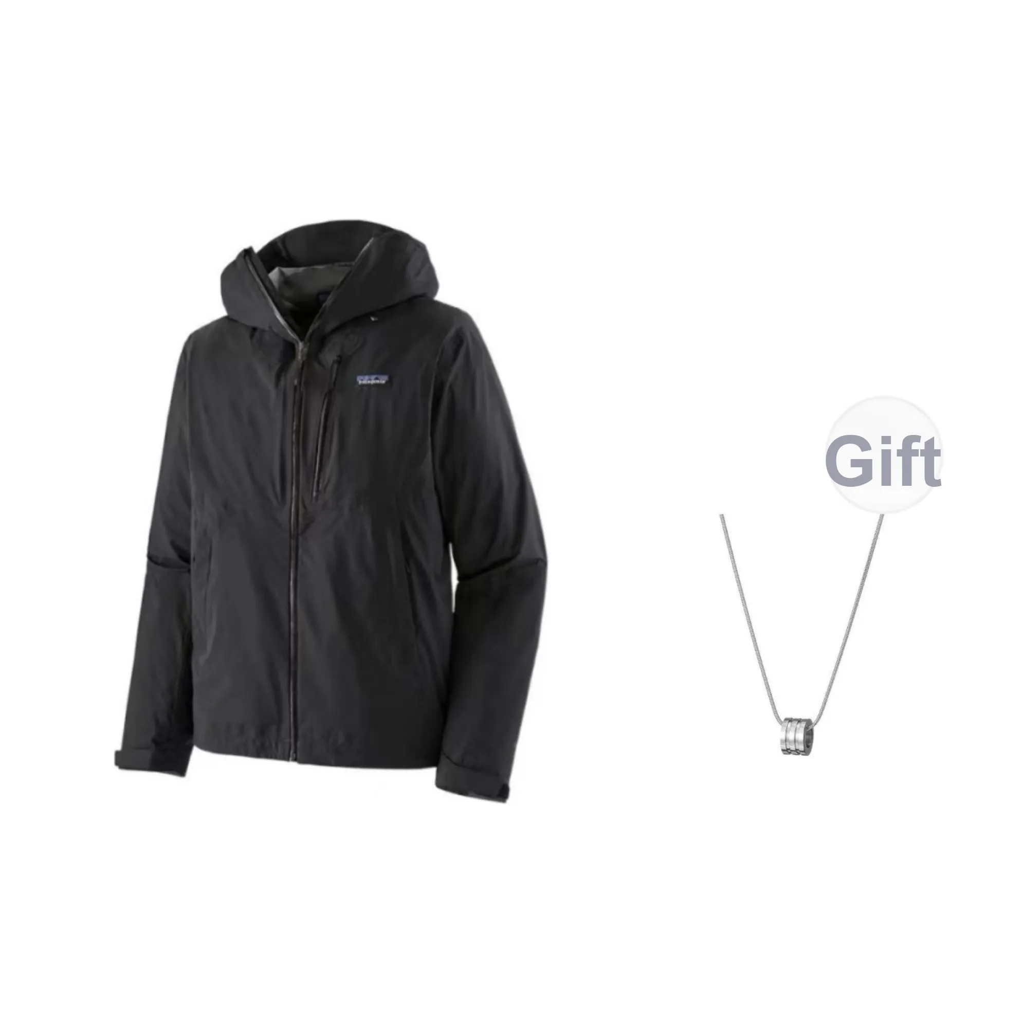 Patagonia Hiking Outdoor Adventure Waterproof And Windproof Windbreaker Jacket Men's Black, Comes With Necklace
