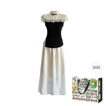 OURUOKE Two Piece Skirt Sets Women's Black Top+Apricot Skirt Shopping Bag