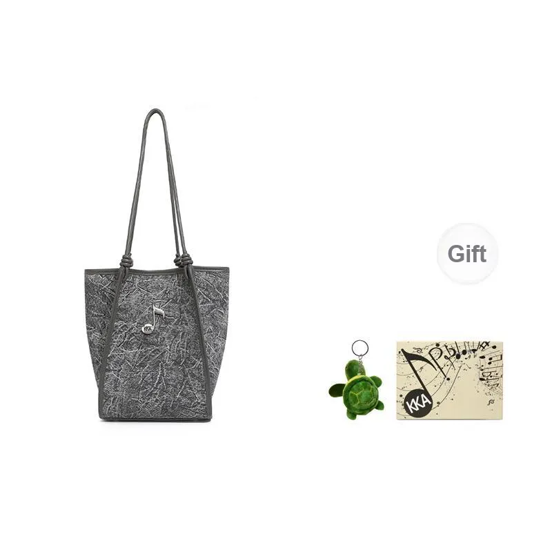 KKA PU Laminated Textile Handbag Shoulder Bag Crossbody Bag Women's Ink Black/Blue Gray-0