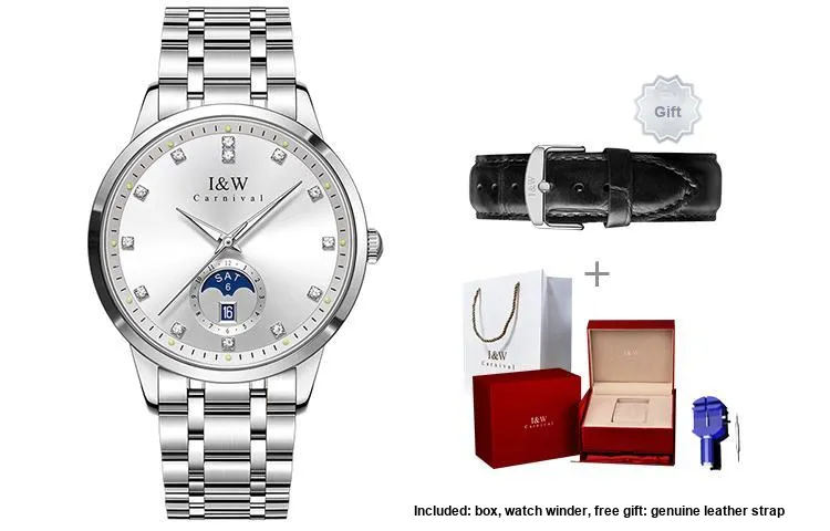 I&W CARNIVAL HWGUOJI Automatic Mechanical Movement Stainless Steel Watchband Watch Unisex Gray Dial