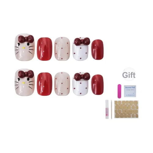 UNSEKI Клубничный Котенок False Nail Короткий Квадрат Красно-розовый Jump Цвет Милый