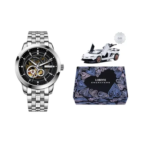 LOBINNI L Автоматический механический механизм ремешок из нержавеющей стали часы для мужчин циферблат с открытым механизмом