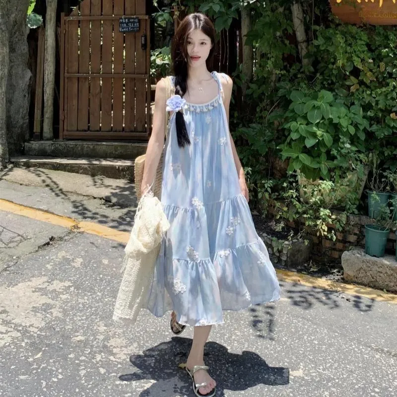 TASTILY Slip Dresses Women's Blue-3