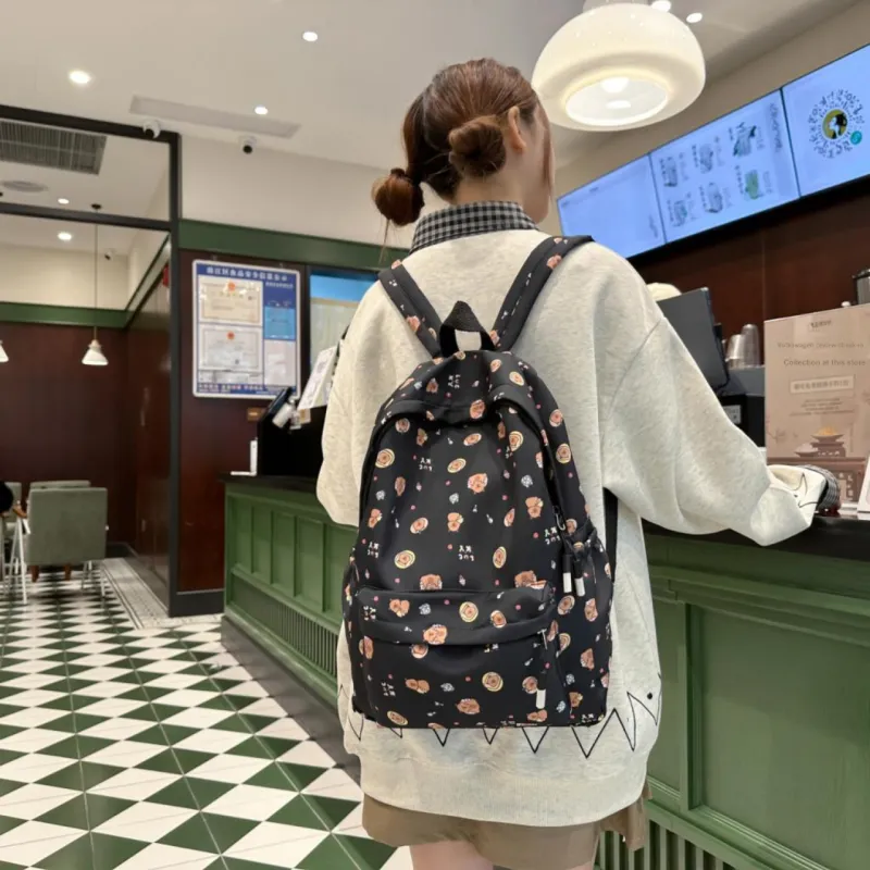 AIBAG Nylon Backpack Unisex Black/White/Brown/Red/Pink-3