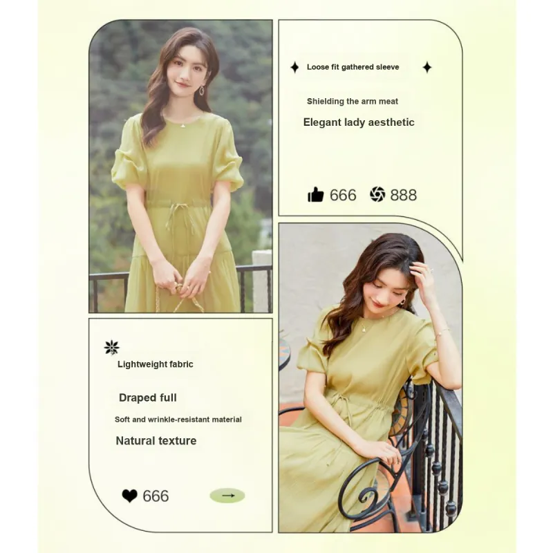 Like The Age Of Water Summer Short Sleeved Dress Regular Women's Yellow-3